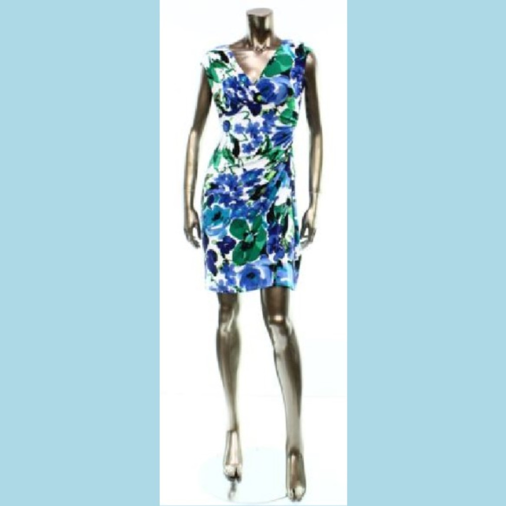 Ralph Lauren Blue Floral Dress Sz 2P